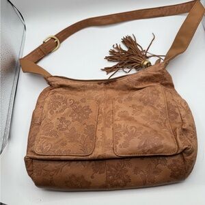 Cabin Creek Tan Leather Embossed Shoulder Bag